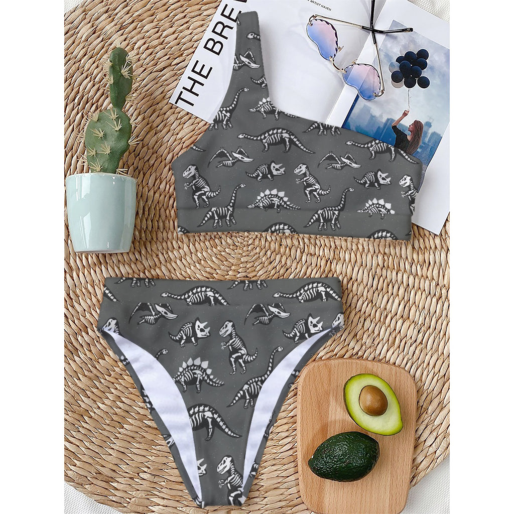 Dinosaur Fossil Pattern Print One Shoulder Bikini Top