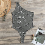 Dinosaur Fossil Pattern Print One Shoulder Bodysuit