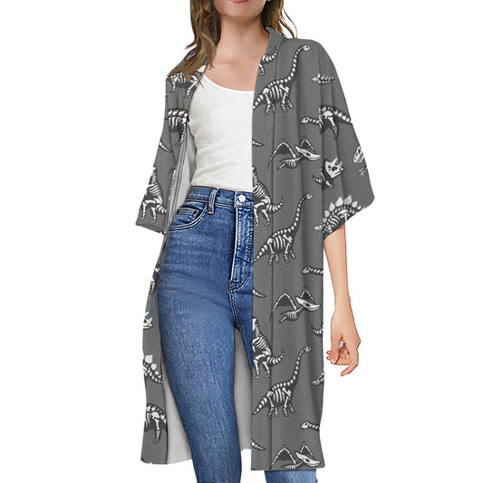 Dinosaur Fossil Pattern Print Open Front Beach Cover Up