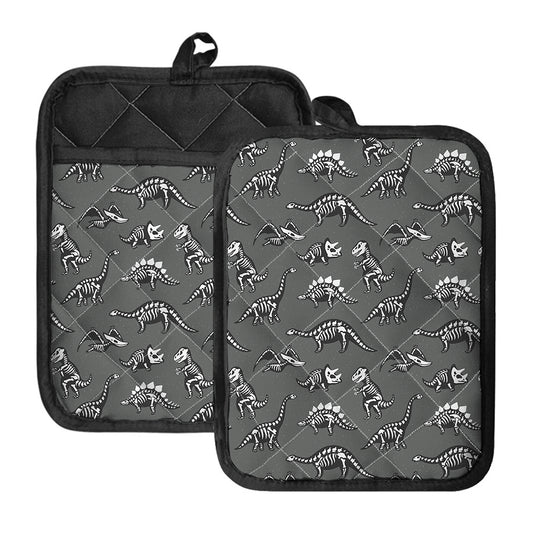 Dinosaur Fossil Pattern Print Pot Holders With Pocket