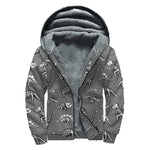 Dinosaur Fossil Pattern Print Sherpa Lined Zip Up Hoodie