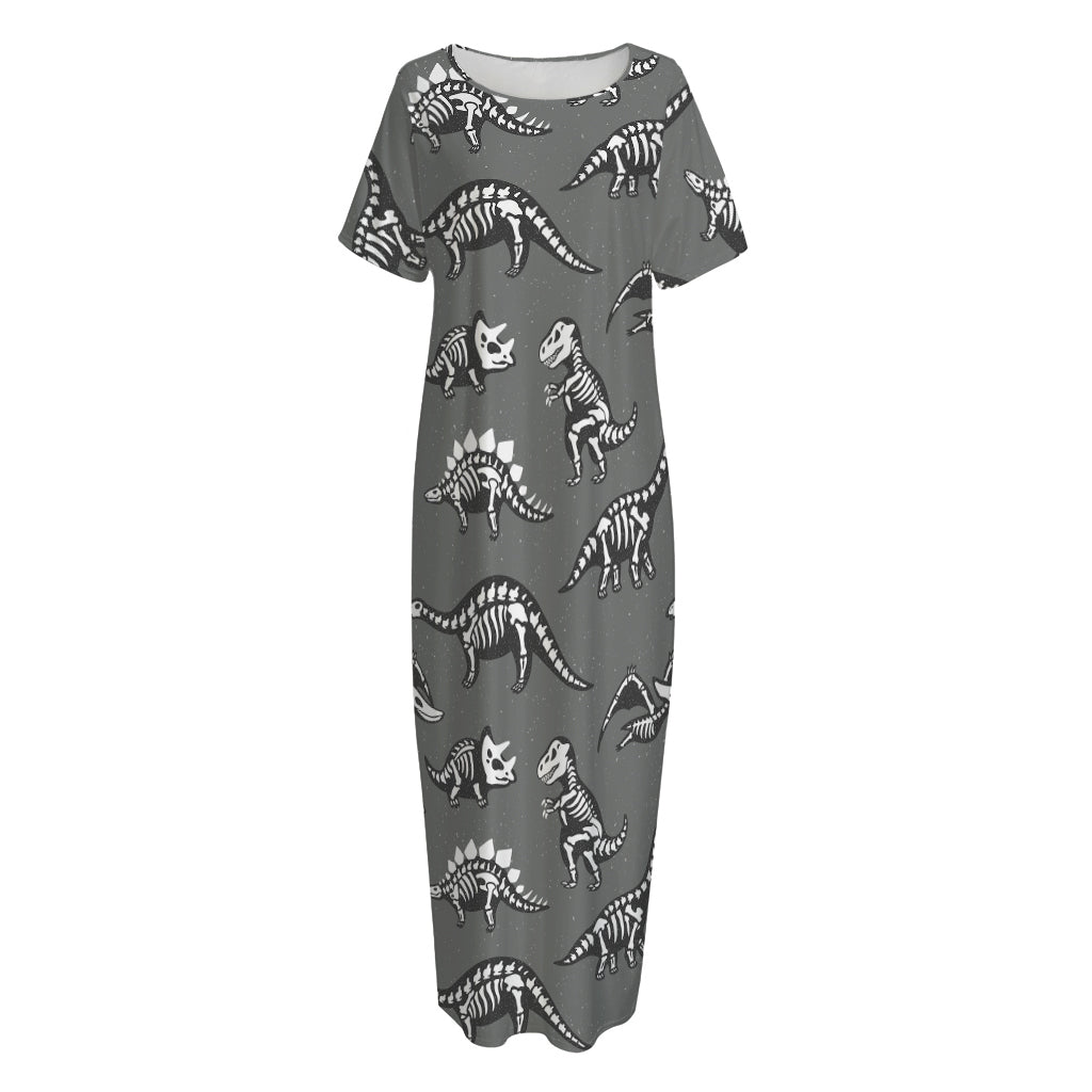 Dinosaur Fossil Pattern Print Short Sleeve Long Nightdress