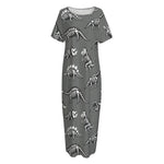Dinosaur Fossil Pattern Print Short Sleeve Long Nightdress