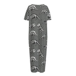 Dinosaur Fossil Pattern Print Short Sleeve Long Nightdress