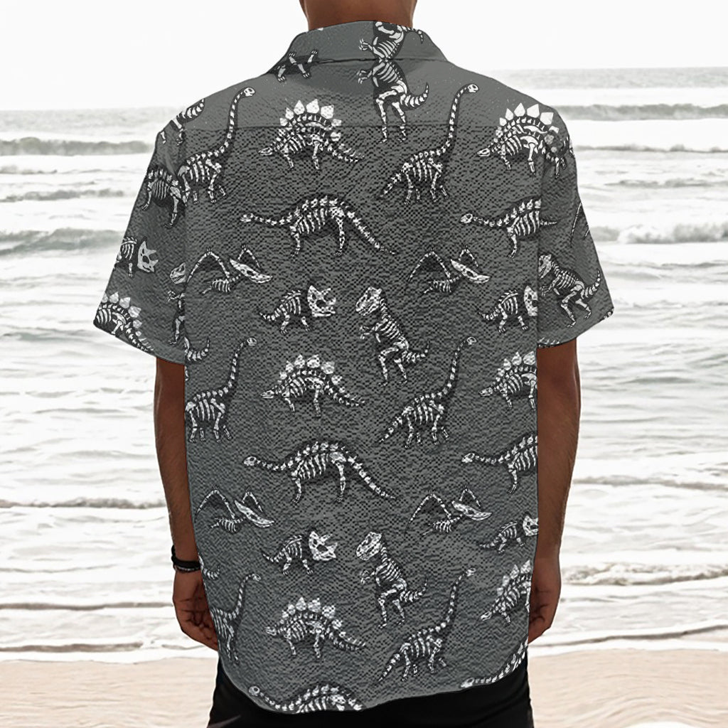 Dinosaur Fossil Pattern Print Textured Short Sleeve Shirt