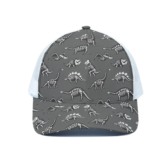 Dinosaur Fossil Pattern Print White Mesh Trucker Cap