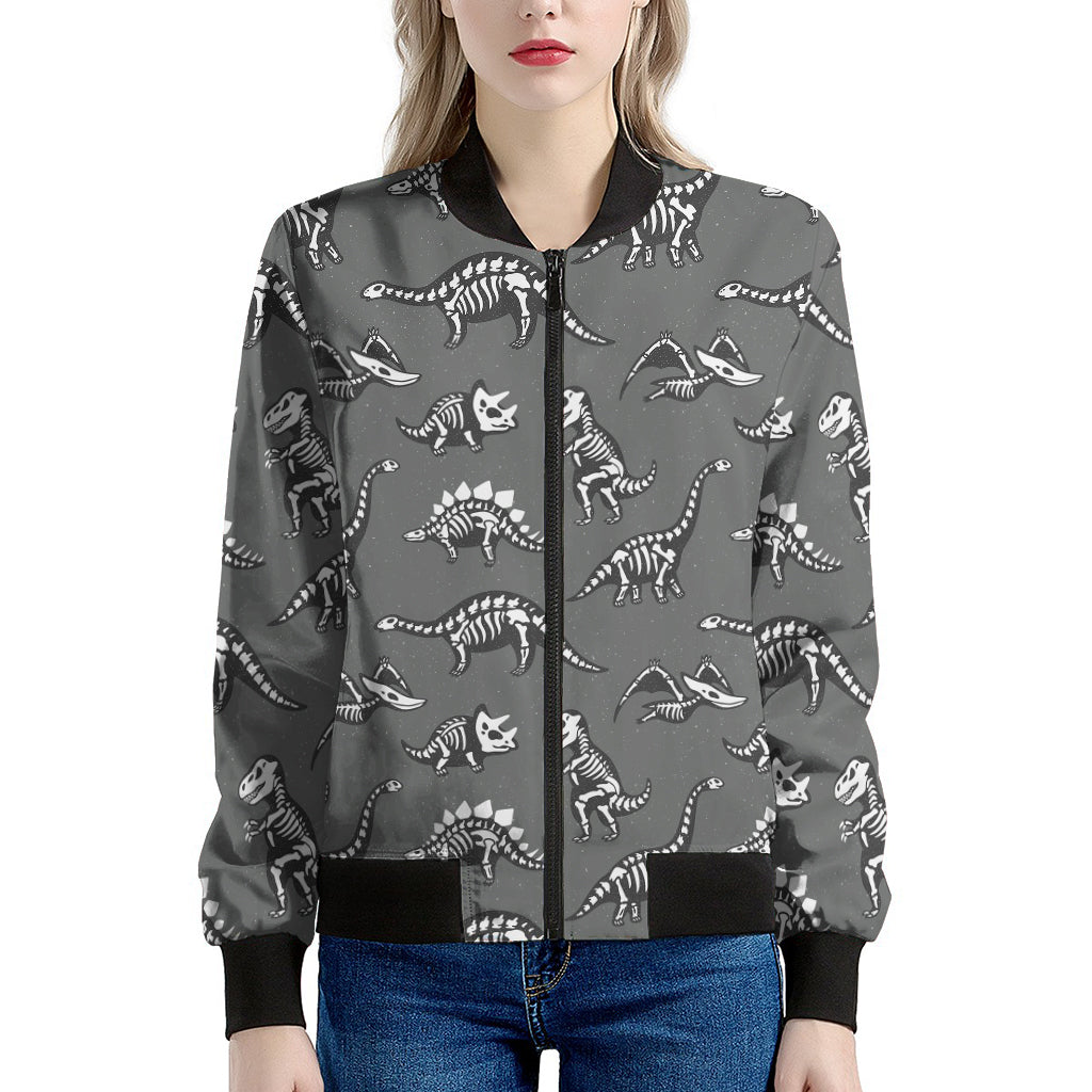 Dinosaur Fossil Pattern Print Women's Bomber Jacket
