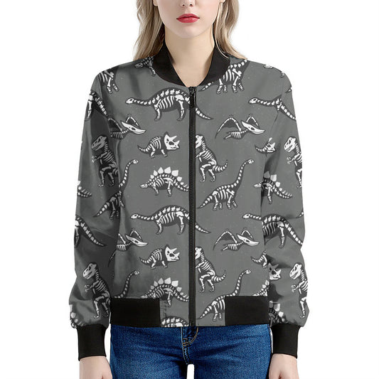 Dinosaur Fossil Pattern Print Women's Bomber Jacket