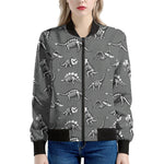 Dinosaur Fossil Pattern Print Women's Bomber Jacket