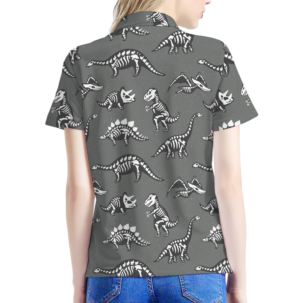 Dinosaur Fossil Pattern Print Women's Polo Shirt