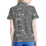Dinosaur Fossil Pattern Print Women's Polo Shirt