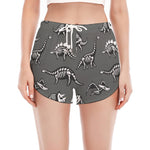 Dinosaur Fossil Pattern Print Women's Split Running Shorts