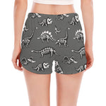 Dinosaur Fossil Pattern Print Women's Split Running Shorts