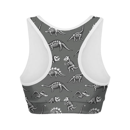 Dinosaur Fossil Pattern Print Women's Sports Bra