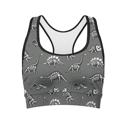 Dinosaur Fossil Pattern Print Women's Sports Bra