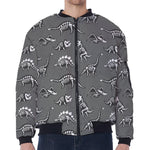 Dinosaur Fossil Pattern Print Zip Sleeve Bomber Jacket