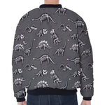 Dinosaur Fossil Pattern Print Zip Sleeve Bomber Jacket