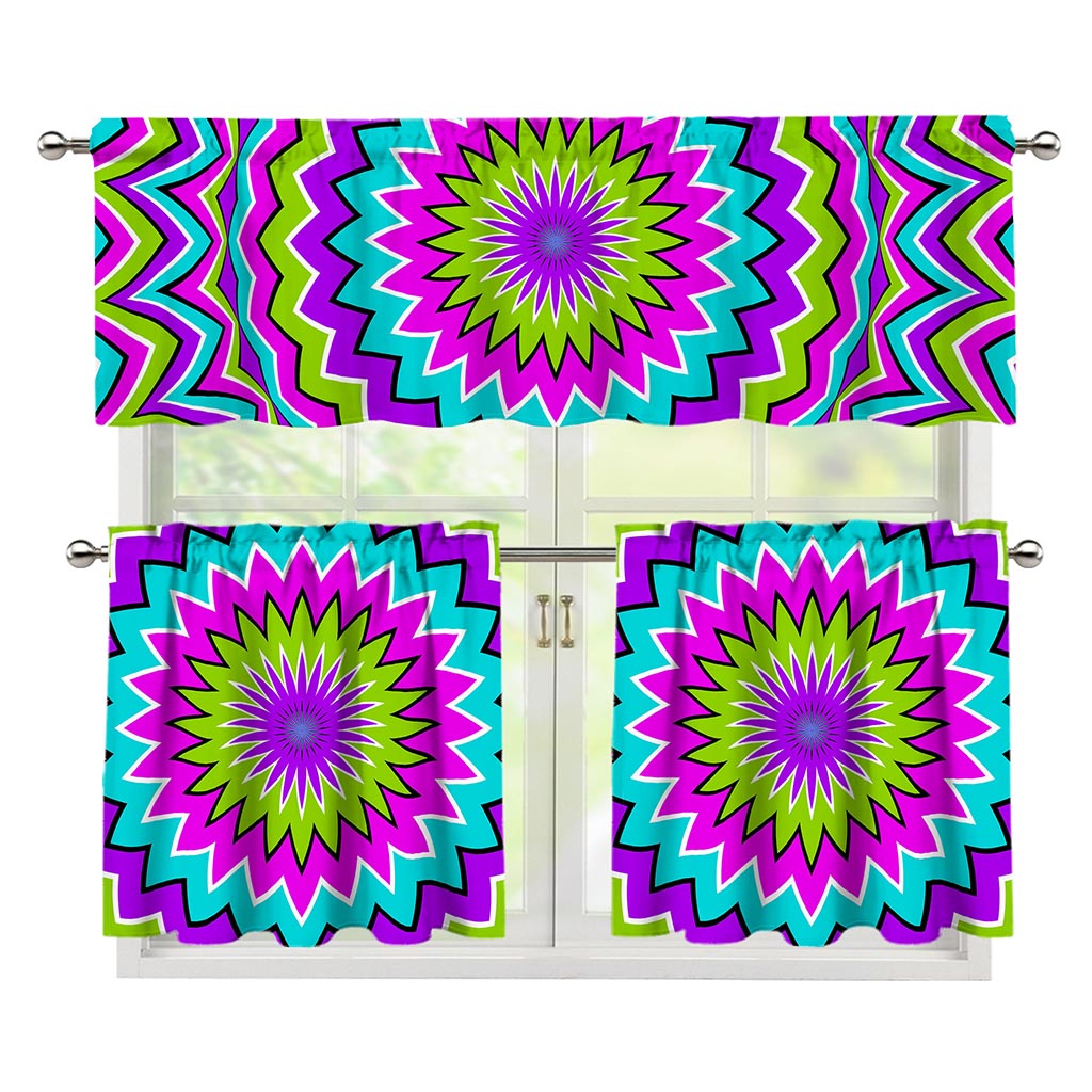 Dizzy Circle Moving Optical Illusion 3 Piece Kitchen Curtains
