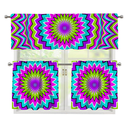 Dizzy Circle Moving Optical Illusion 3 Piece Kitchen Curtains