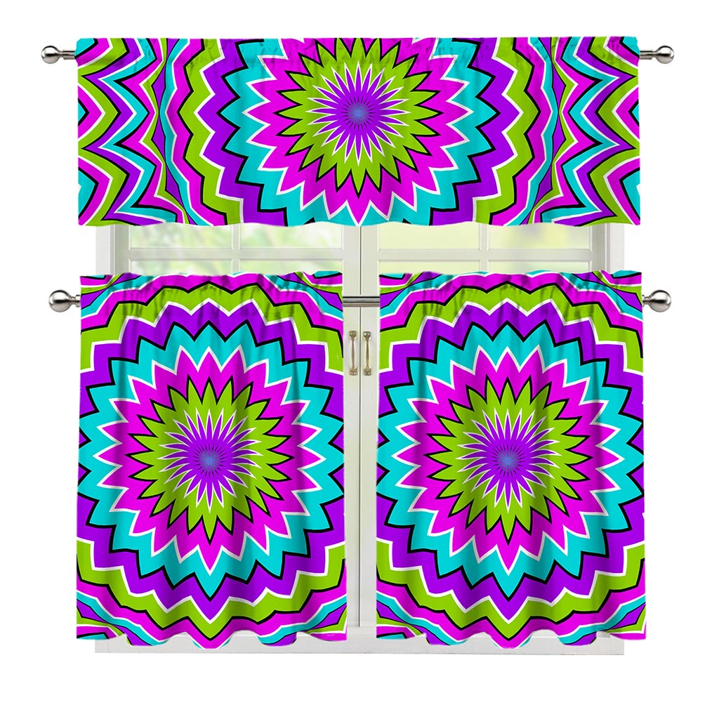 Dizzy Circle Moving Optical Illusion 3 Piece Kitchen Curtains