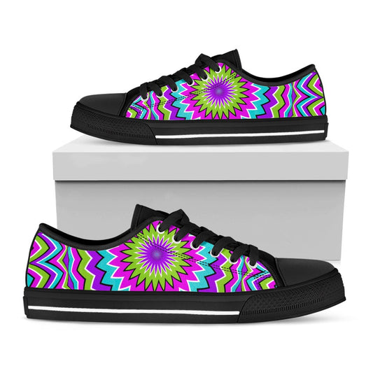 Dizzy Circle Moving Optical Illusion Black Low Top Sneakers