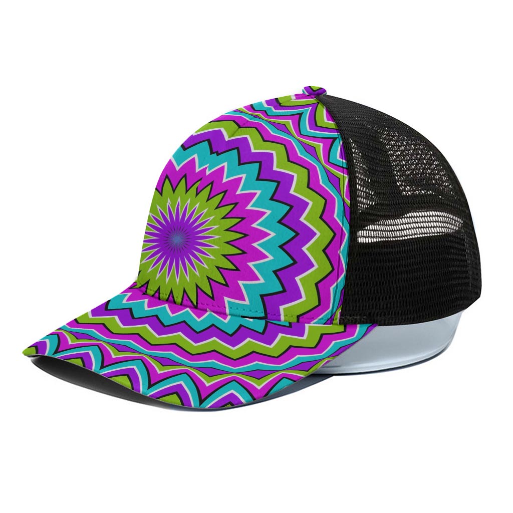 Dizzy Circle Moving Optical Illusion Black Mesh Trucker Cap