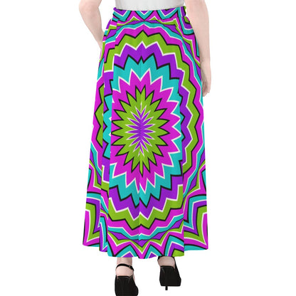Dizzy Circle Moving Optical Illusion Chiffon Maxi Skirt