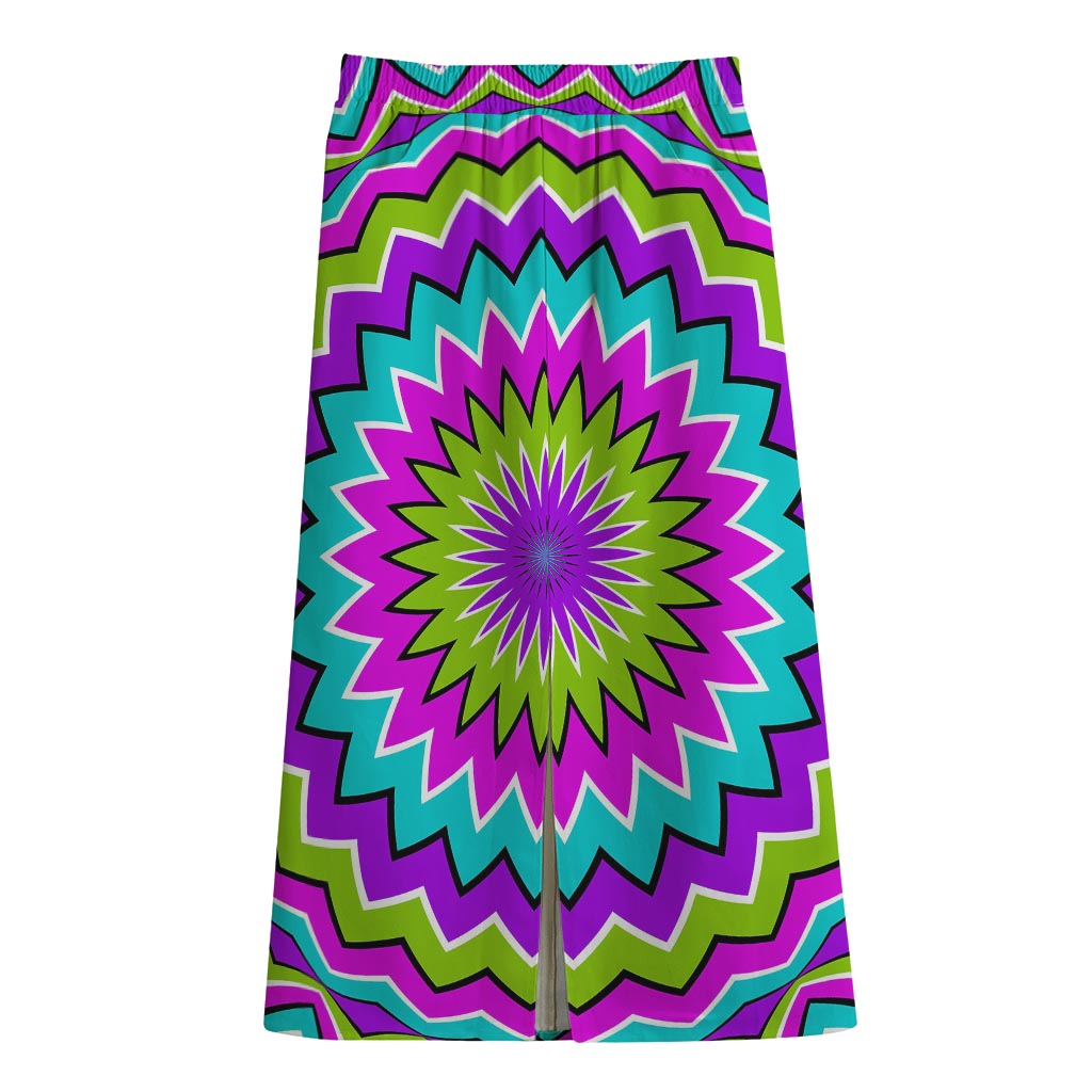Dizzy Circle Moving Optical Illusion Cotton Front Slit Maxi Skirt