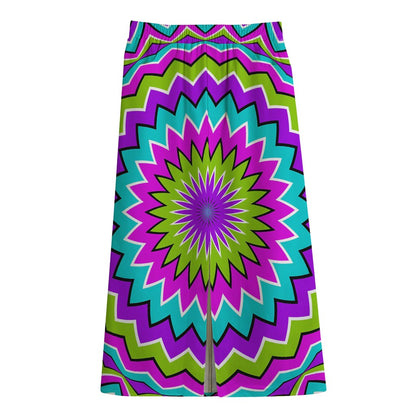 Dizzy Circle Moving Optical Illusion Cotton Front Slit Maxi Skirt