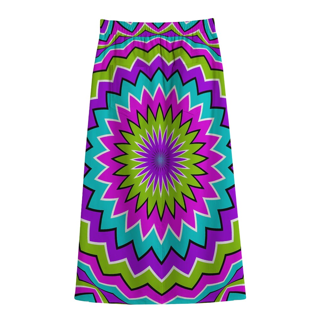 Dizzy Circle Moving Optical Illusion Cotton Front Slit Maxi Skirt