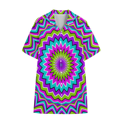 Dizzy Circle Moving Optical Illusion Cotton Hawaiian Shirt