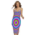 Dizzy Circle Moving Optical Illusion Cross Back Cami Dress