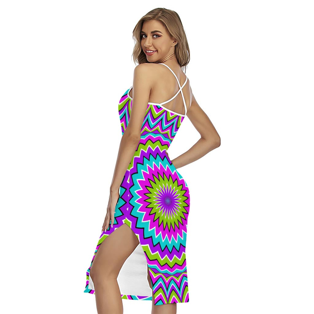 Dizzy Circle Moving Optical Illusion Cross Back Cami Dress