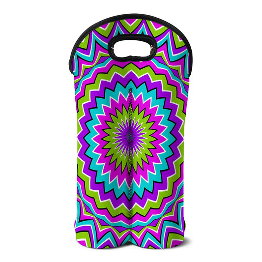 Dizzy Circle Moving Optical Illusion Double Neoprene Wine Tote