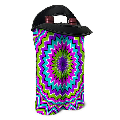 Dizzy Circle Moving Optical Illusion Double Neoprene Wine Tote