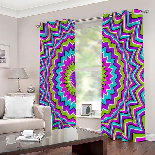 Dizzy Circle Moving Optical Illusion Extra Wide Grommet Curtains