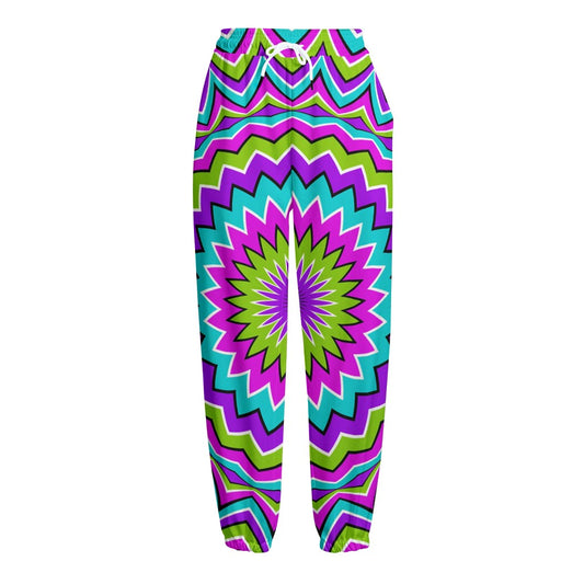 Dizzy Circle Moving Optical Illusion Fleece Lined Knit Pants