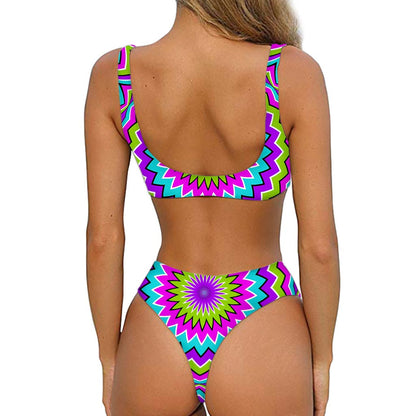 Dizzy Circle Moving Optical Illusion Front Bow Tie Bikini