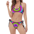 Dizzy Circle Moving Optical Illusion Halter Scoop Tie Side Bikini