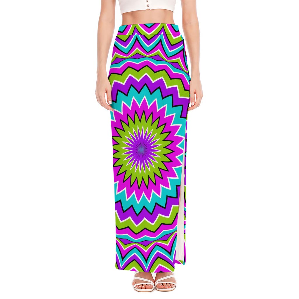 Dizzy Circle Moving Optical Illusion High Slit Maxi Skirt