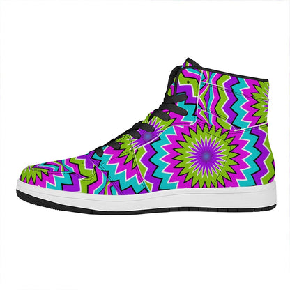 Dizzy Circle Moving Optical Illusion High Top Leather Sneakers