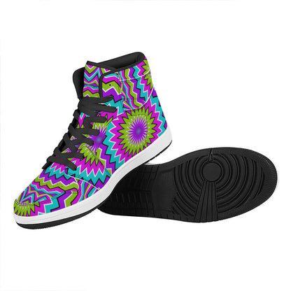 Dizzy Circle Moving Optical Illusion High Top Leather Sneakers