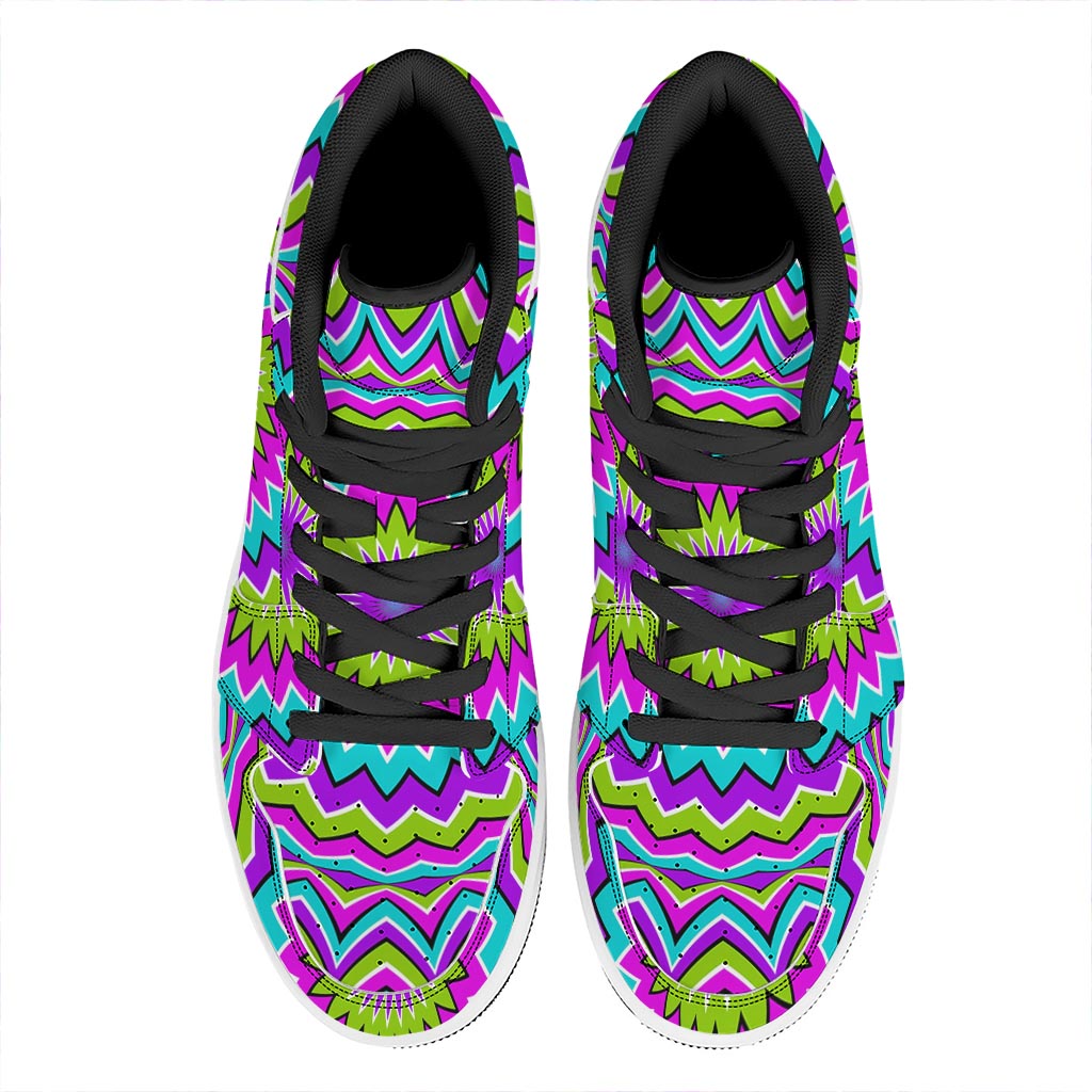 Dizzy Circle Moving Optical Illusion High Top Leather Sneakers