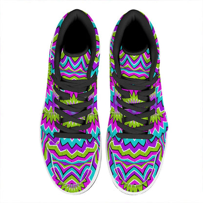 Dizzy Circle Moving Optical Illusion High Top Leather Sneakers