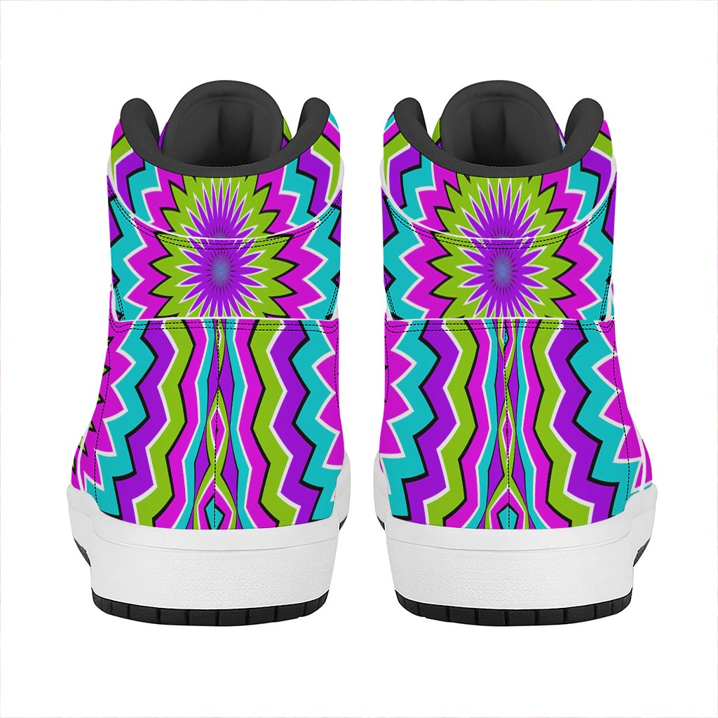 Dizzy Circle Moving Optical Illusion High Top Leather Sneakers