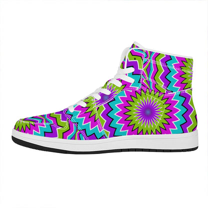 Dizzy Circle Moving Optical Illusion High Top Leather Sneakers