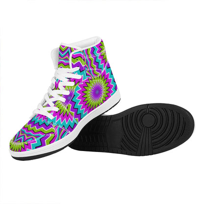 Dizzy Circle Moving Optical Illusion High Top Leather Sneakers