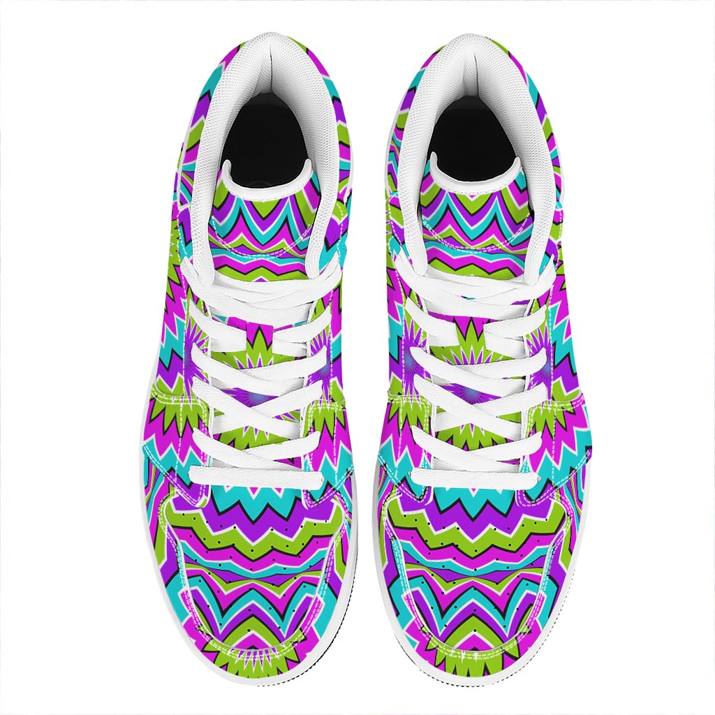 Dizzy Circle Moving Optical Illusion High Top Leather Sneakers