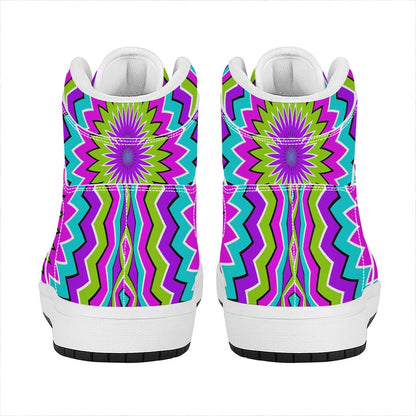 Dizzy Circle Moving Optical Illusion High Top Leather Sneakers