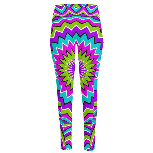 Dizzy Circle Moving Optical Illusion High-Waisted Pocket Leggings